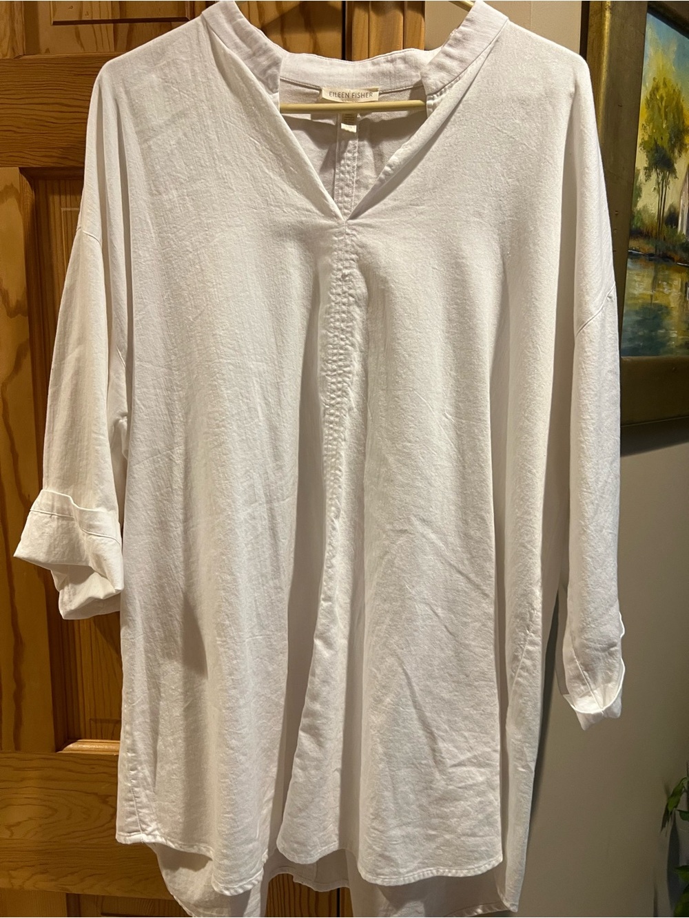 Eileen Fisher Relaxed White V-Neck Tunic - Organic Cotton - Size: Large